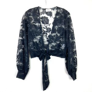 Ember Women's Whimsygoth Lace Crop Jacket Size S Black Sheer Cottagecore Witchy